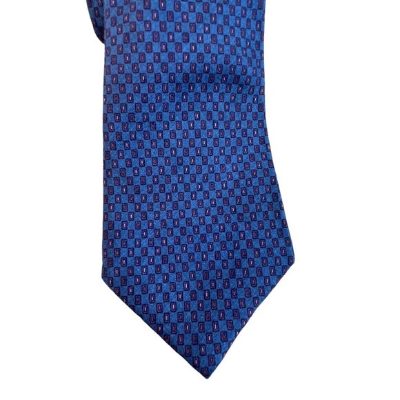 Oscar De La Renta Men's 100% Silk Geometric Pattern Necktie Blue Vintage - Picture 2 of 6